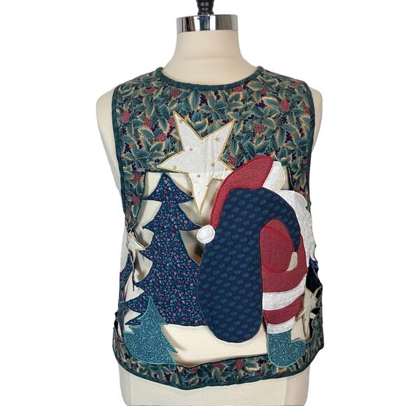 Christmas Vest Santa Angel Cabin Hand Made Retro Novelty Kitsch Women L to 1X - Picture 1 of 13